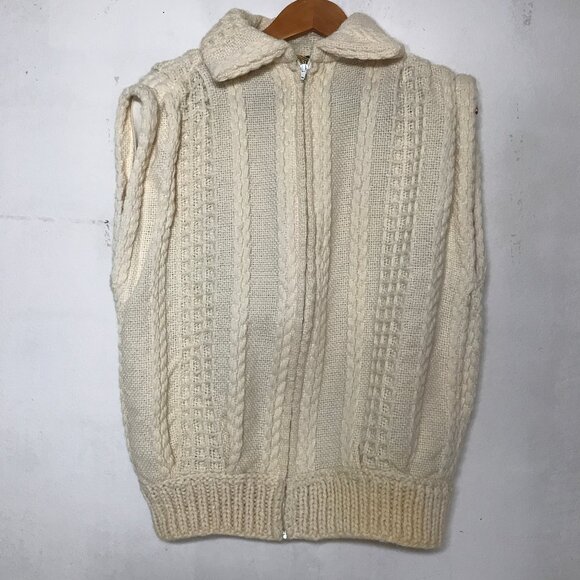 Vtg Irish Wool Fisherman Zip Cardigan ZIP OFF CONVERTIBLE SLEEVE To Sweater Vest - Picture 3 of 16